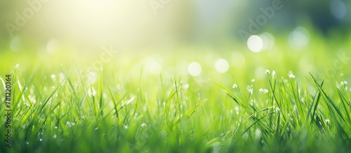 Close-up Green Grass Field Dew Drops