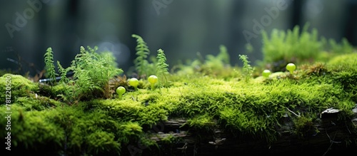 Green moss thriving on timb...