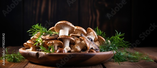 Mushrooms in a wooden bowl ...