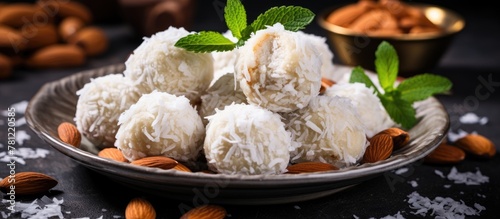 Plate of almonds and coconu...