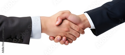 Businessmen in suits shake ...