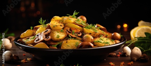 Bowl of mushrooms and lemon...