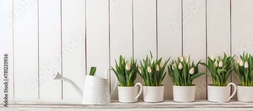 White pots and flowers with...