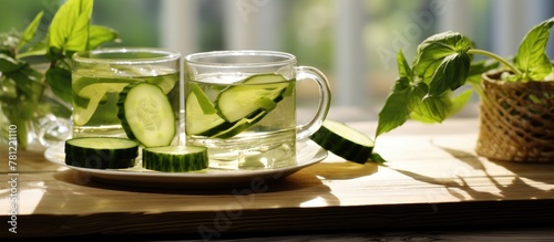 Glasses of cucumber water o...
