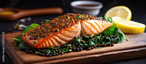 Freshly cut salmon on board...
