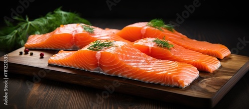 Fresh salmon fillets and di...