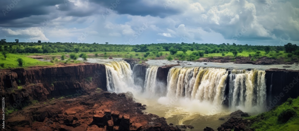 People gathered below majestic Gokak falls in Karnataka