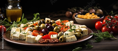 Plate of Olives, Cheese, and Tomatoes