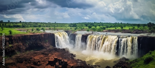 People gathered below majestic Gokak falls in Karnataka