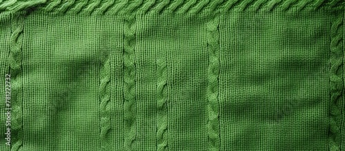 Green knitted blanket close up