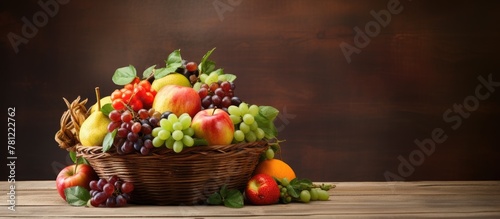 Fruit basket on brown table