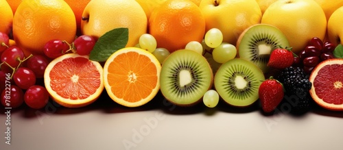 Various fruits in line on t...