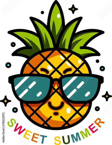 Vector illustration of a cute pineapple wearing glasses, perfectly isolated on a white background. Ideal for cheerful designs and creative projects.