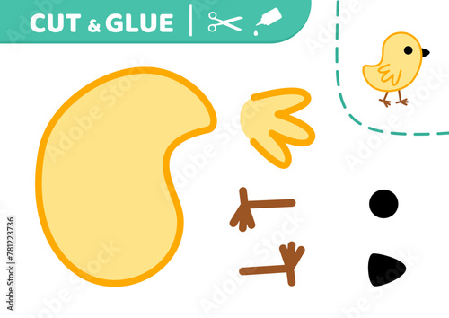 Cut and glue. Chick. Yellow nestling. Applique. Paper game. Vector