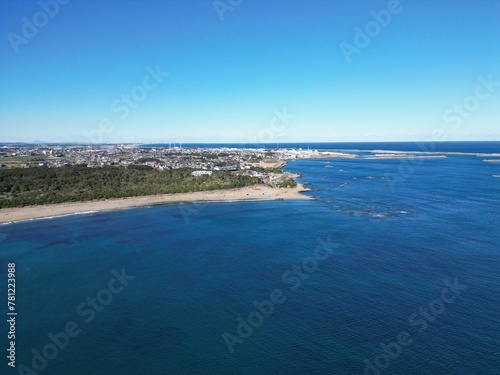 Aerial shot of the coastal Choushi city in Chiba, Japan © Wirestock