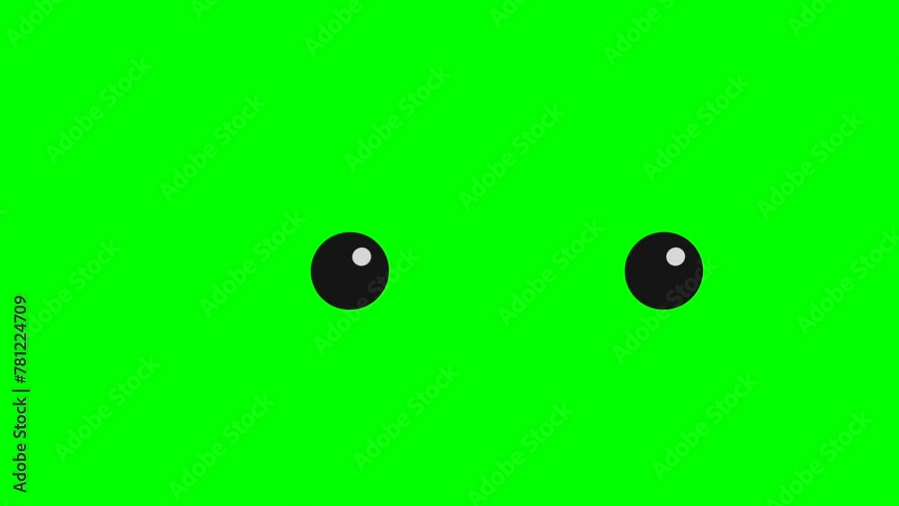 Cartoon simple blinking looking eyes on green screen insert, chroma key ...