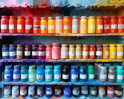 Art Supply Shelves Color Creativity in Business of Artistic Expression