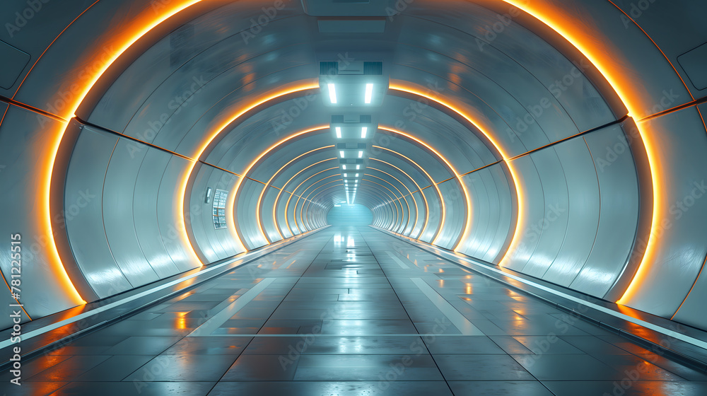 Futuristic illuminated tunnel with neon accents and sleek design