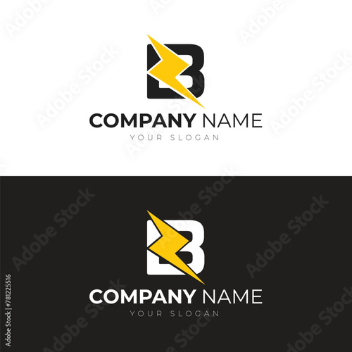 B Letter Modern Logo Template Design with Thunderbolt Icon