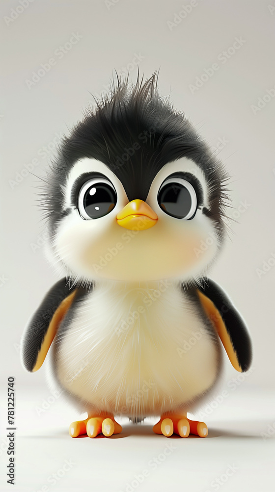 Naklejka premium Smiling Penguin on Ice Floe. 3D Rendered Character of a Penguin Standing on an Ice Platform Surrounded by Water on Light Blue Background.