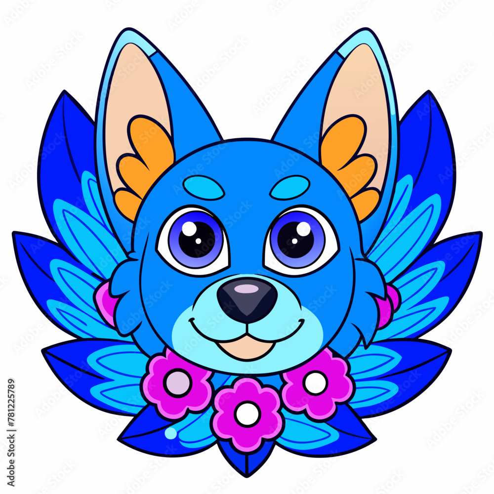 Bluewing kawaii vector Dog head with superimposed