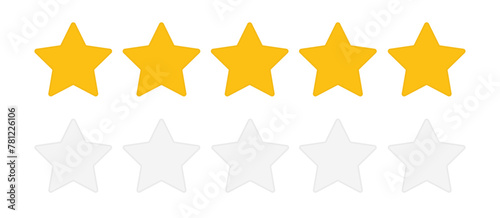 Five stars rating icon set. Customer product or service rating review symbol. Vector illustration
