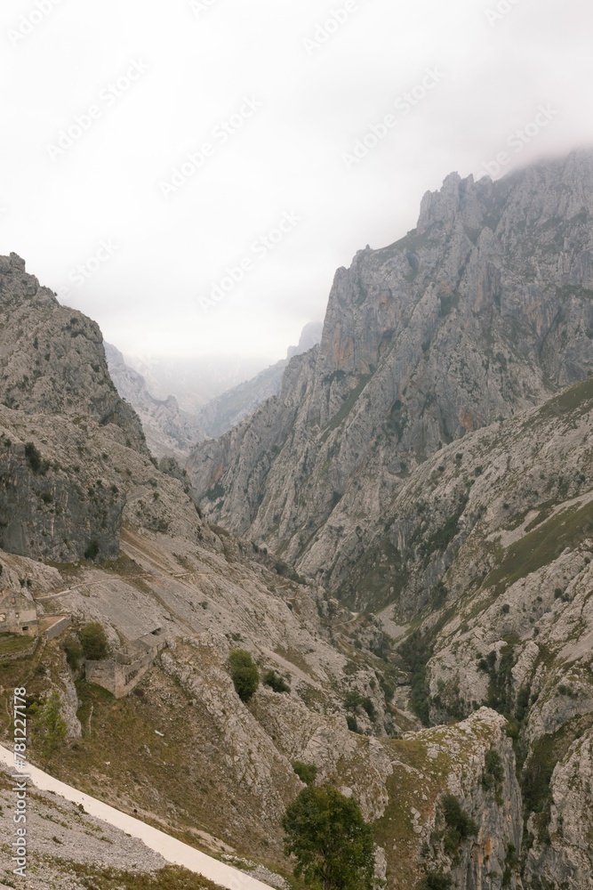 Breathtaking view of the rocky mountains in Ruta del Cares, Asturias, Spain