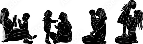 mom plays with baby set silhouette on white background vector © zolotons