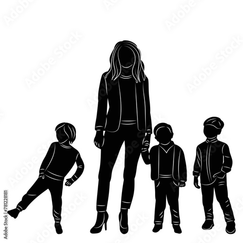 mom and sons silhouette on white background vector © zolotons