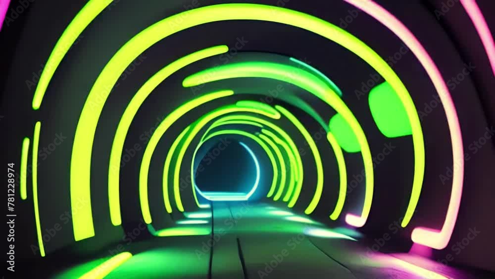 futuristic neon glowing tunnel with fast moving blurred light lines. looped seamless background. futuristic neon glowing tunnel with fast moving blurred light lines. looped seamless background.