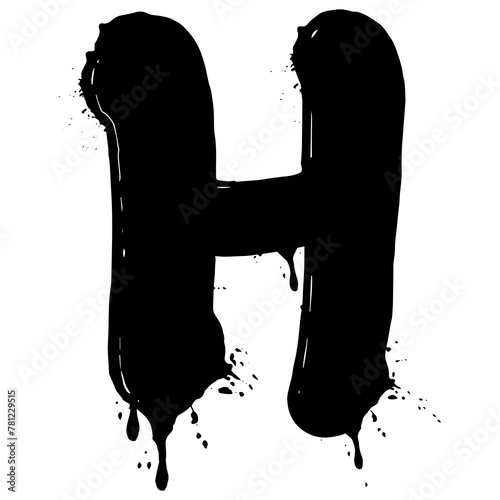 Blot letter H black and white PNG illustration