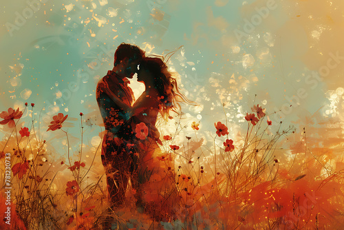 A captivating image of a couple in love, sharing a tender moment together, exuding romance and affection as they hold each other close, perfect for themes of relationships and intimacy