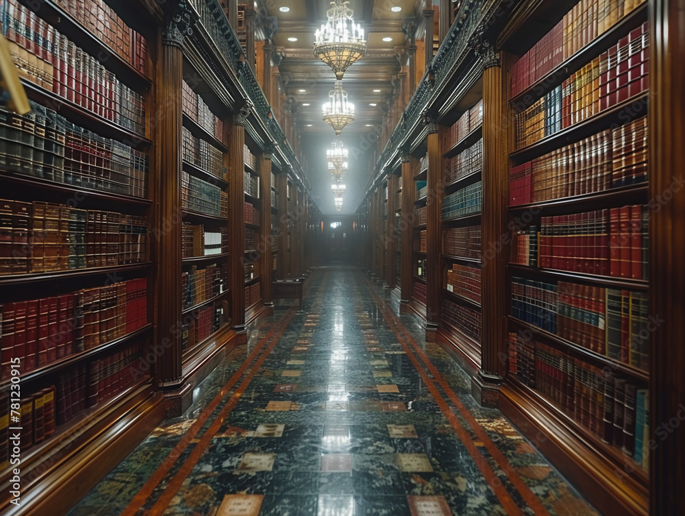 Impressive Law Firm Library Filled with Legal Minds at Work Stately bookshelves and focused attorneys blend into a dignified