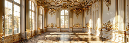 Magnificent Baroque Hall in a Historic Russian Palace, Featuring Ornate Decorations and a Luxurious Golden Chandelier photo