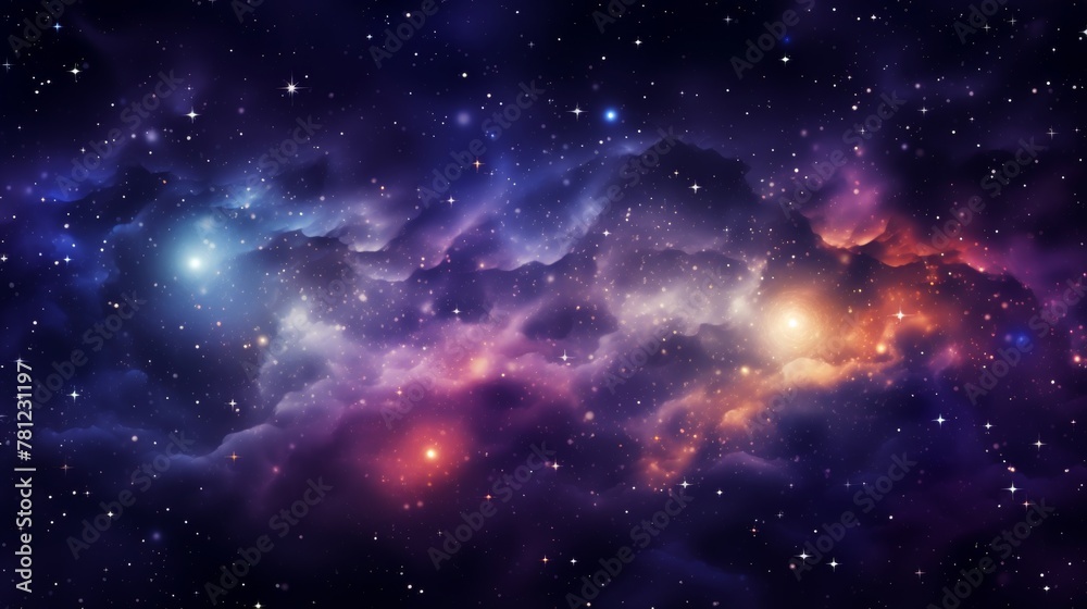 Vibrant galactic nebula in space astronomy universe with starry night sky and supernova background