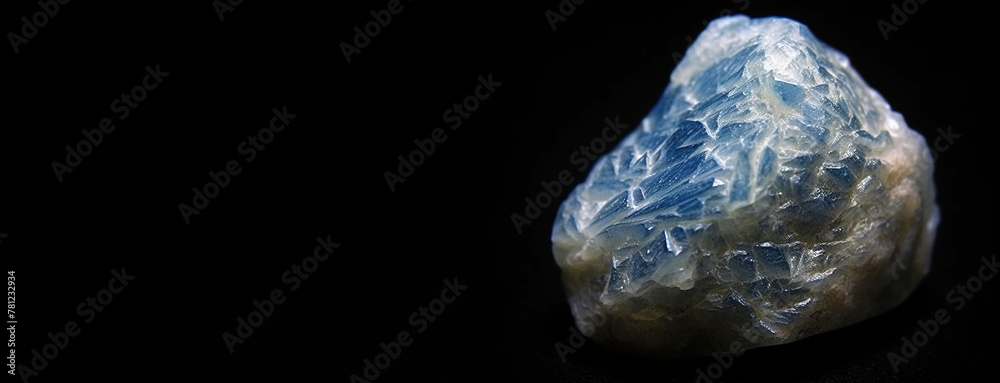 Nahcolite is a rare precious natural stone on a black background. AI generated. Header banner mockup with space.