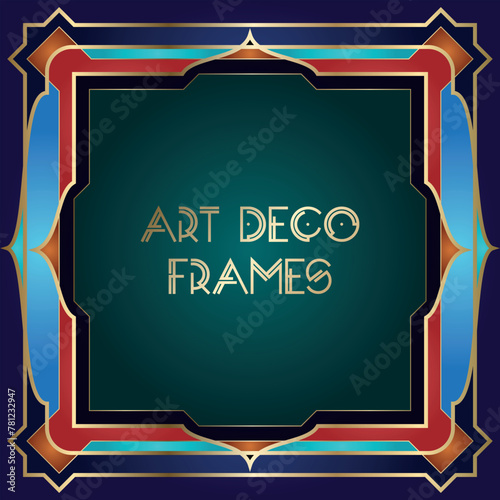 Vintage retro style invitation in Art Deco. Art deco border and frame. Colorful creative template in style of 1920s. Vector illustration. EPS 10 (ID: 781232947)
