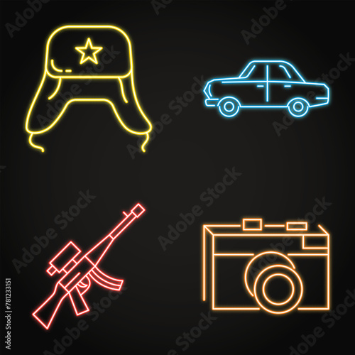 USSR symbols neon icon set