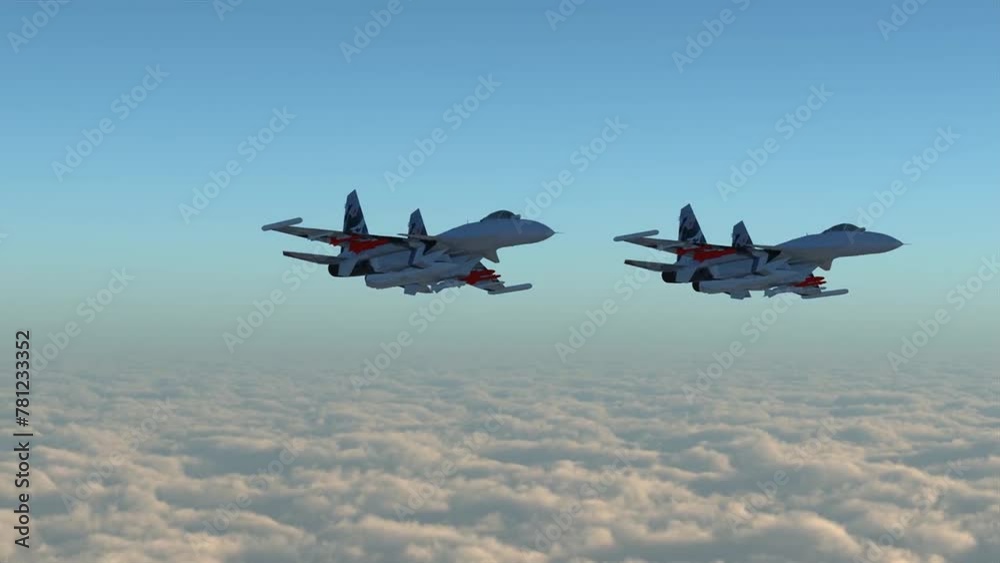 Synchronous flight of a pair of Russian fighters su 30 cm