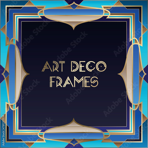 Vintage retro style invitation in Art Deco. Art deco border and frame. Colorful creative template in style of 1920s. Vector illustration. EPS 10 (ID: 781233336)