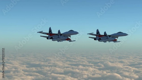 Synchronous flight of a pair of Russian fighters su 30 cm photo