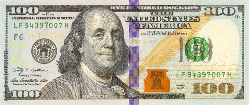 Vector obverse of high poly pixel mosaic 100 us dollars banknote