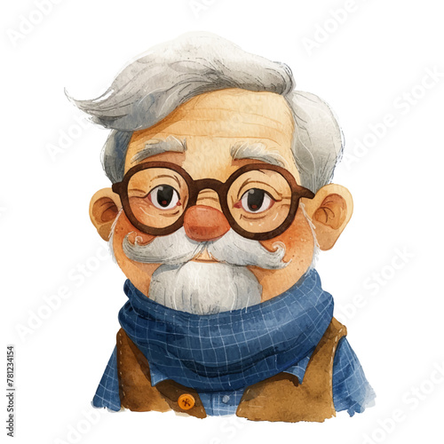 grandpa vector illustration in watercolour style