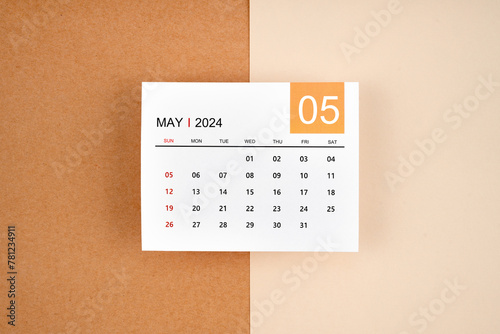 May 2024 calendar page on yellow. © gamjai