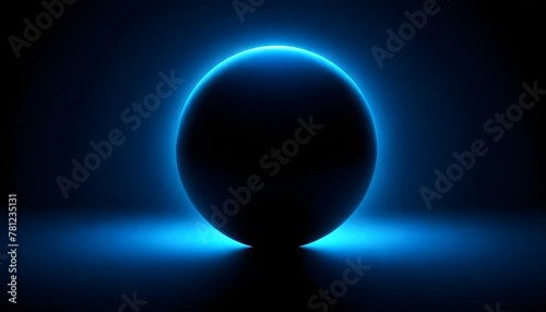 A glowing blue sphere with a dark center on a blue gradient background