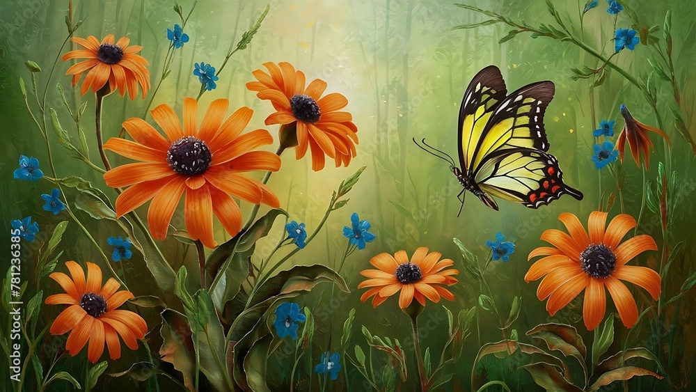 Fototapeta premium a painting of a butterfly sitting on a flower
