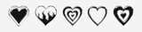Set Of Metal Chrome Heart Icons. Collection Of Cool Y2k Love Signs.
