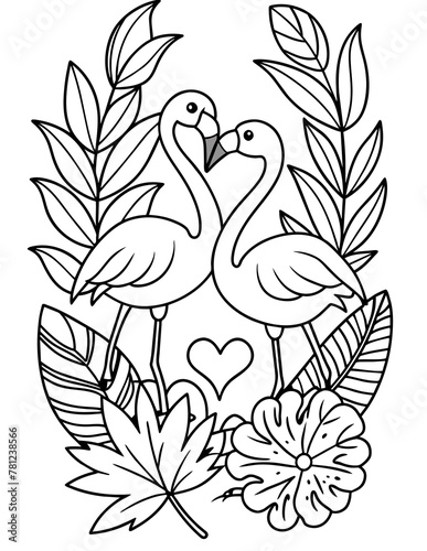 beautiful summer coloring page for children with a flamingo photo