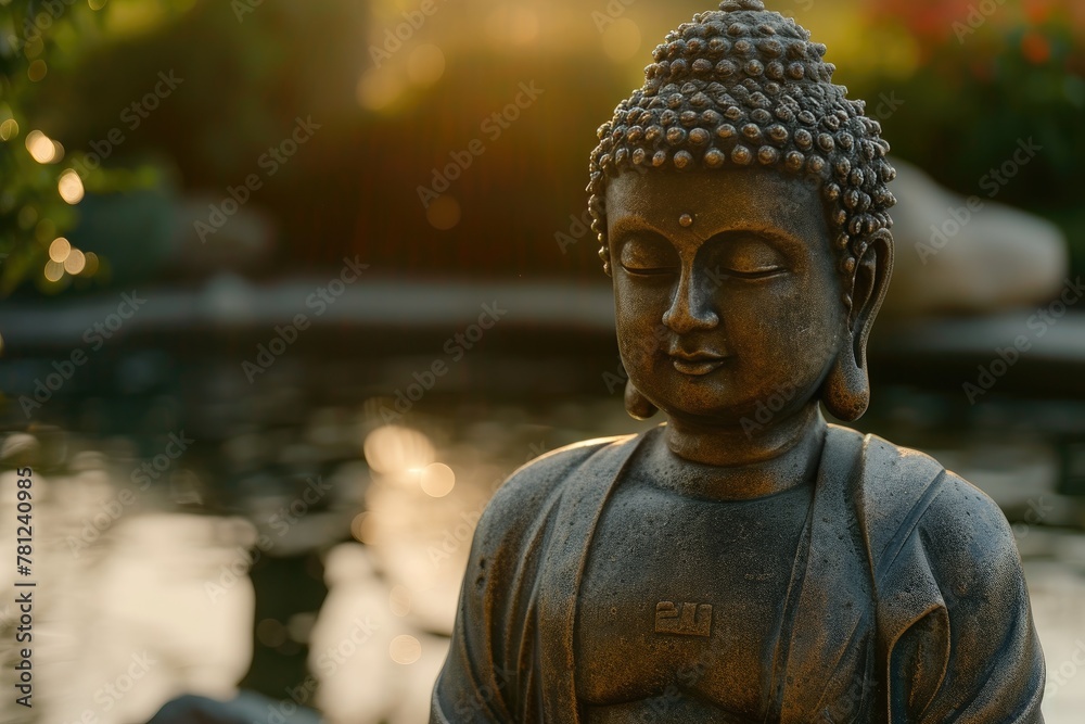 Golden Hour Bliss: Buddha Statue in Natural Radiance