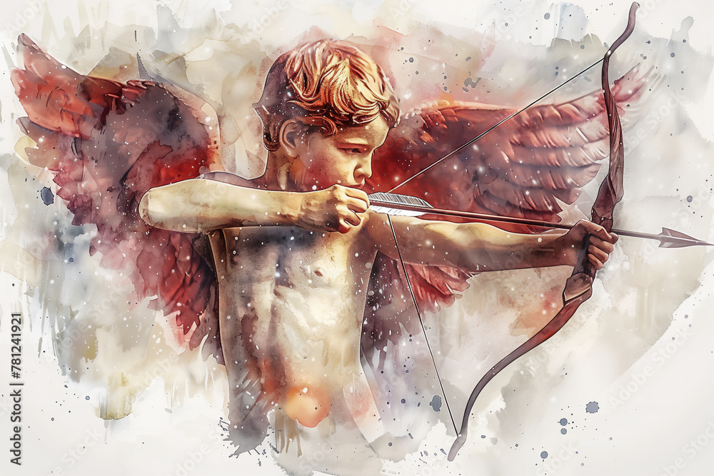 Watercolour oil painting of Cupid the Roman god of love who's Greek ...